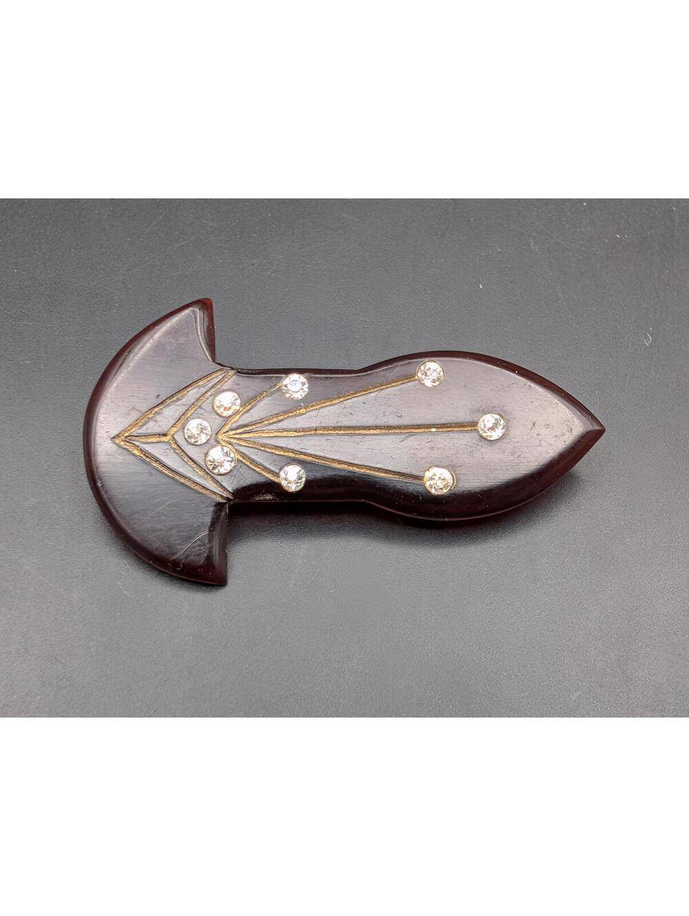 Vintage 1930s Art Deco Translucent Cherry Red Bakelite Rhinestone Brooch Pin